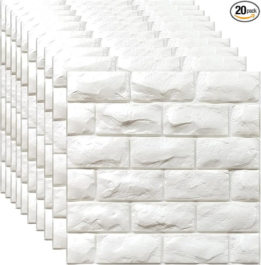 YU LI 3DH 3D Wall Panels Peel and Stick 20PCS White Foam Brick Wallpaper by YULI3DH