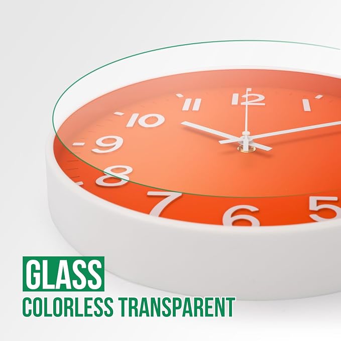 Wall Clock 12 Inch Orange Modern Simple Quartz Decorative Clock Non-Ticking - Image 5