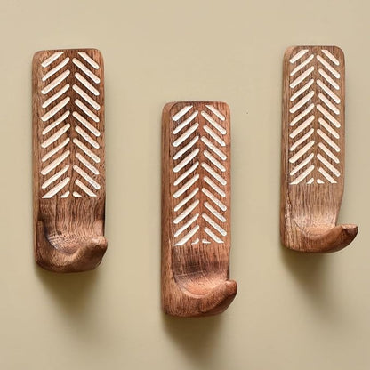 IndianShelf 10 LB- 3 Pieces Decorative Wood Adhesive Wall Hooks–Boho Peel and by IndianShelf