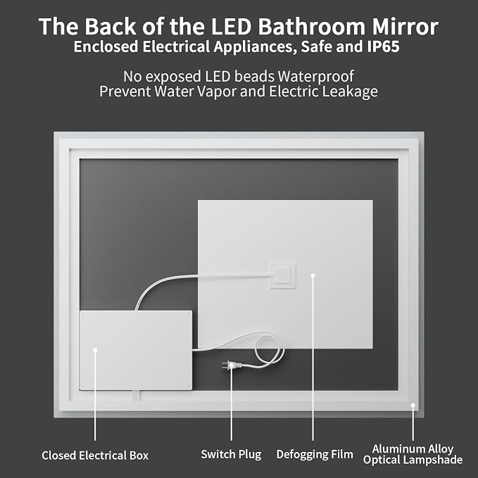 Koonmi 48"x32" LED Mirror for Bathroom, 90CRI Anti-Fog Vanity Mirror - Image 8