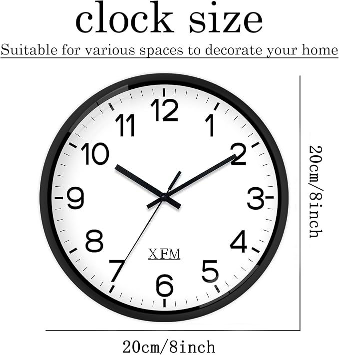 XFM Wall Clock 8 Inch Modern Small Wall Clocks Battery Operated Silent - Image 7