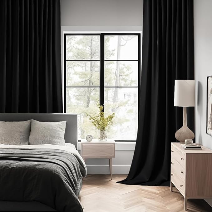 MIULEE Black Back Tab Blackout Curtains 132 Inch Length 2 Panels Set - Image 2