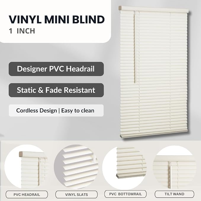 LOTUS & WINDOWARE Blinds 1 inch Cordless Mini Vinyl Wand Control - Image 4