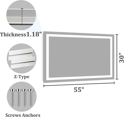 Koonmi 55"x30" LED Mirror for Bathroom, 90CRI Anti-Fog Vanity Mirror - Image 9