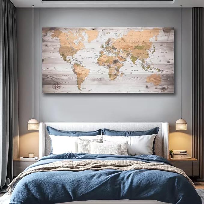 canvas Wall Art 40inchx79inch lagre gery map of the world Painting Ready to - Image 4