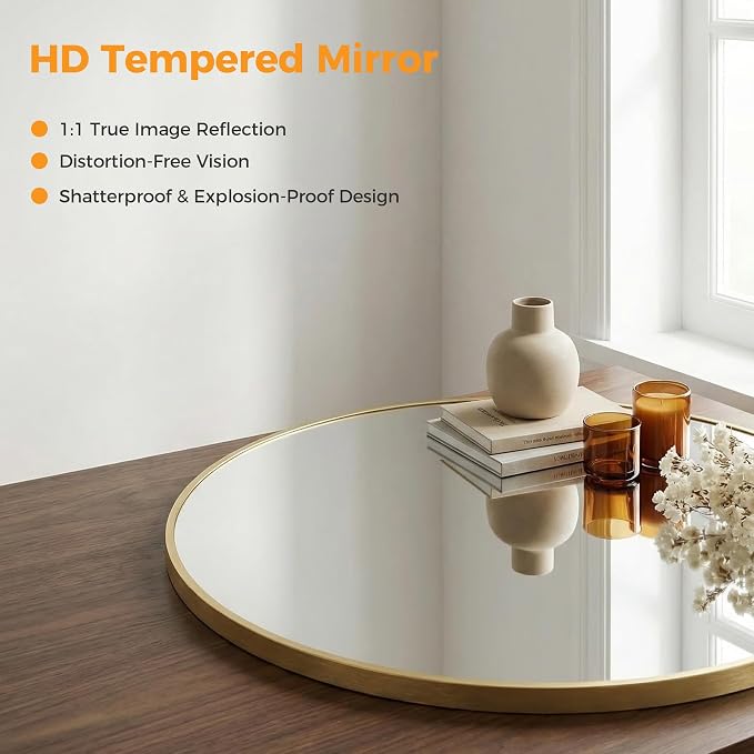 OLIXIS 30 Inch Gold Round Bathroom Wall Mirror, Round Bathroom Mirrors - Image 4