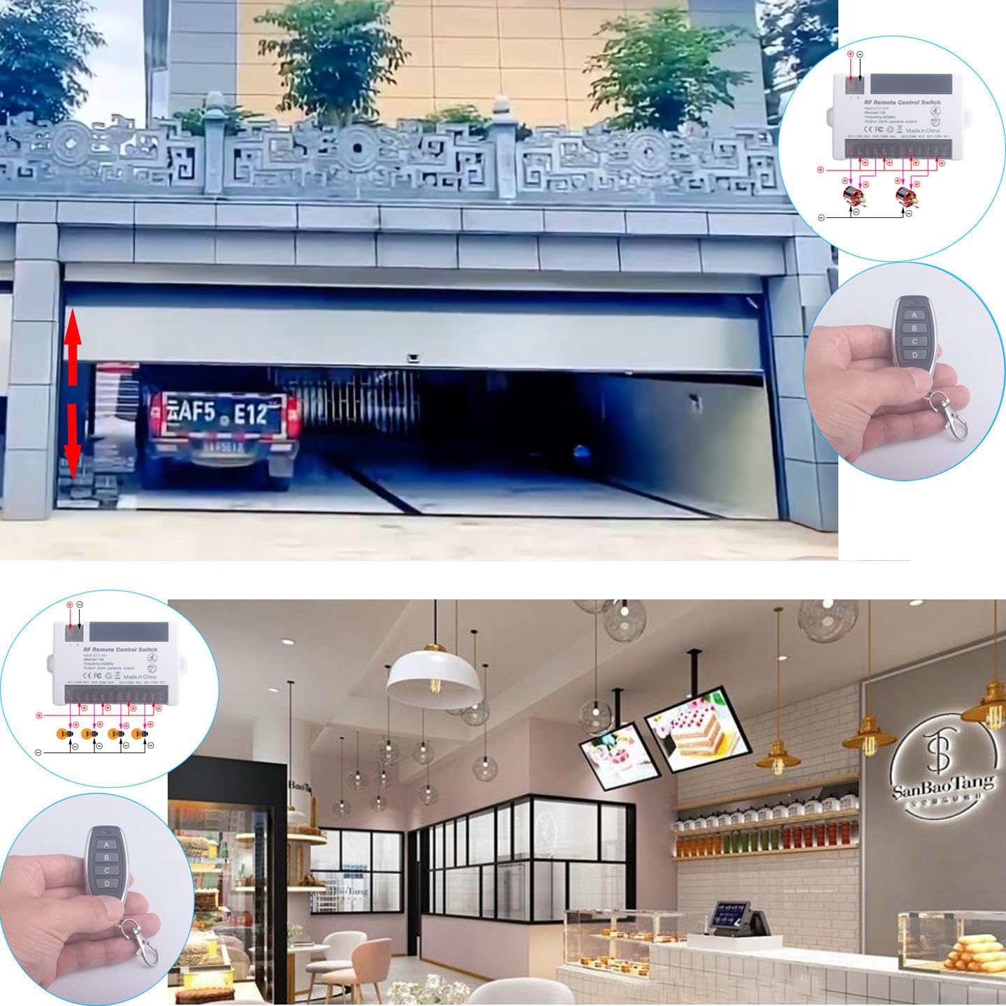 12V 24V 2 Channels Wireless Relay Remote Control Switch, RF 433Mhz DC 5V-30V Garage Door Opener Wireless Switch with Receiver 2 Transmitters, Easy to Terminal Wiring (4CH 1* Controller 433Mhz)