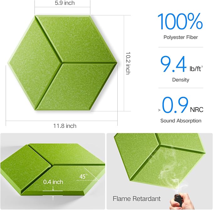 22 Pack Self-Adhesive Acoustic Panels 12" X 10" X 0.4" - Image 3