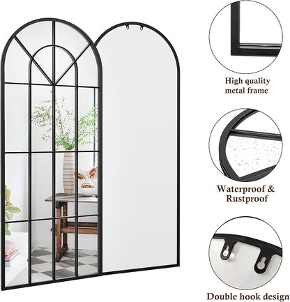 Full Length Mirror, Large Body Arched Wall Mounted Window Pane Mirrors - Image 7