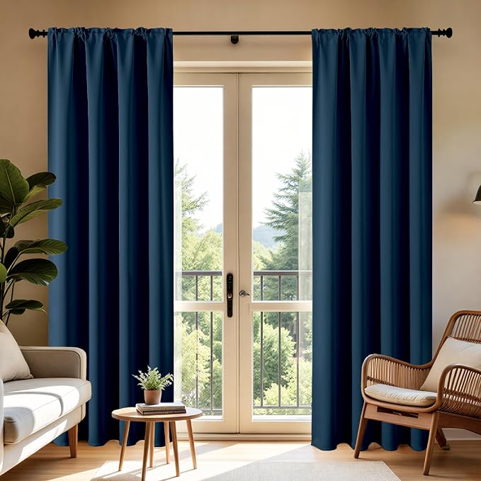 CUCRAF Navy Blue Blackout Curtains 54 inch Length 2 Panels Set, Rod Pocket Room - Image 8