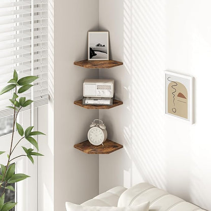 Fun Memories Corner Shelf Wall Mount, Floating Corner Shelves, Rustic Wood Wall - Image 2
