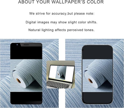 Grasscloth Textured Wallpaper Blue Peel and Stick 24inX393in Fabric Wall Paper - Image 4