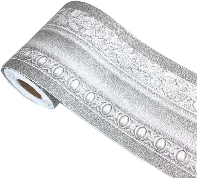 REDODECO 3D Grey Floral Pattern Molding Peel Stick Wall Border by REDODECO
