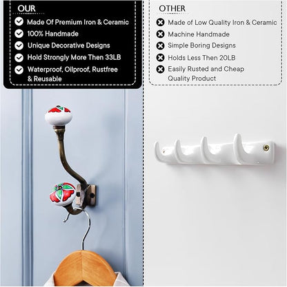 Indian Shelf Pack of 6 Heavy Duty Double Prong Multicolor Decorative Coat Hooks - Image 4