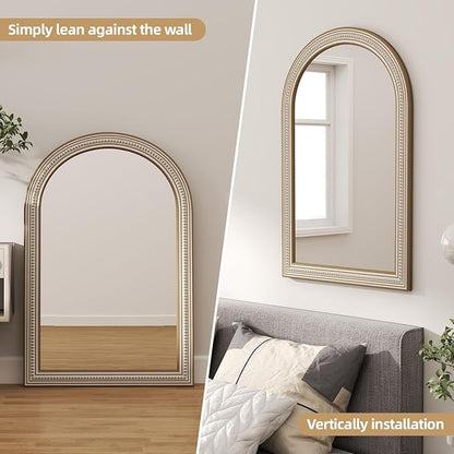 Reflinto 36x24 Inch Rustic Farmhouse Arched Wall Mirror, Distressed Wooden - Image 4