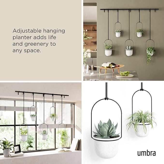 Umbra Triflora Hanging Planter for Window, Indoor Herb Garden, Set of 5, White/Black