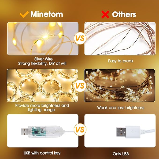 Minetom Curtain Lights, 300 LED Dimmable Fairy Lights - Image 3