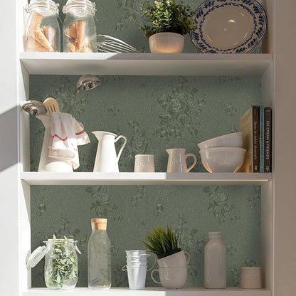 Green Flower Wallpaper Stick and Peel 17.7inch x 78.7inch Embossed Floral Stick - Image 5