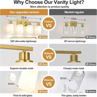 Indoi 4-Light Bathroom Light Fixtures, Brushed Gold Vanity Lights - Image 3