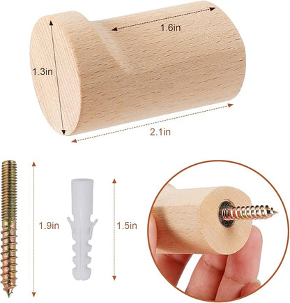 bsdonte 12 Pack Wood Wall Hooks, Natural Wooden Coat Hooks Wall Mounted - Image 2