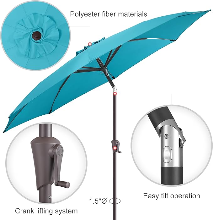 11ft Outdoor Patio Umbrella - Table Umbrella Waterprool UV Protection, Sombrillas de Patio with Push Button Tilt&Crank, Sun Umbrella for Pool, Porch, Garden, Deck, Backyard(Sky Blue)