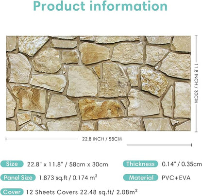 Commomy 12 pcs Faux Stone 3D Wall Panels Peel and Stick - Image 6