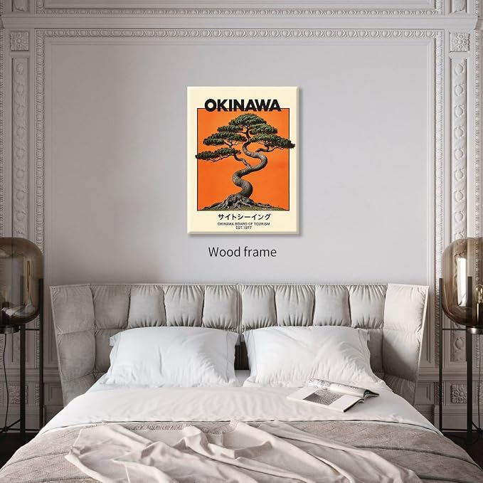 Japanese Framed Wall Art Okinawa Prints Vintage Japanese Bonsai Tree Picture - Image 3