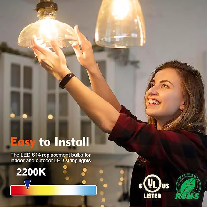 36 Pack S14 LED Bulbs for Outdoor String Lights, Shatterproof Replacement Edison Bulbs for Patio String Lights Outdoor Waterproof, Warm White 2200K, Dimmable, E26 Standard Base