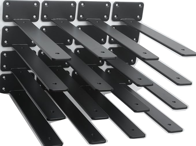 16 Pack - 14 inch Black Hidden L Shelf Bracket Iron Floating Shelf Brackets by MHMYDZ