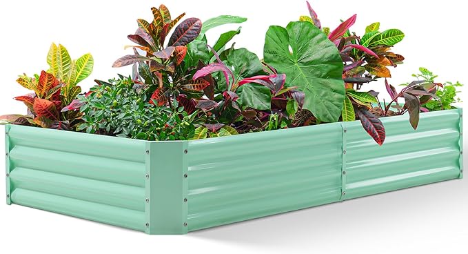 Land Guard 6×3×1ft Galvanized Metal Raised Garden Bed, Metal Planter Kit Box Outdoor for Deep-Rooted Vegetables, Flowers, Green and Herbs (Lime Green)…
