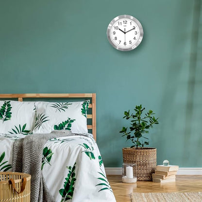 HITO 10 Inch Silent Wall Clock Battery Operated Non Ticking Glass Cover Silver - Image 7