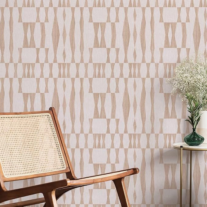Tempaper Beige Textured Faux Grasscloth Geo Removable Peel and Stick Wallpaper - Image 3