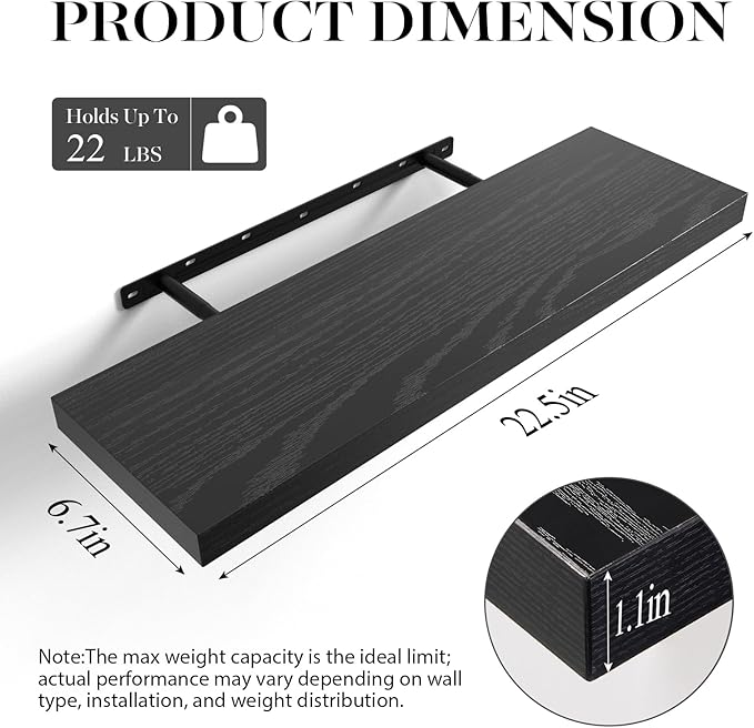 BAYKA Floating Shelves for Wall, 22.5 Inches Wall Mounted Rustic Wood Shelves - Image 3