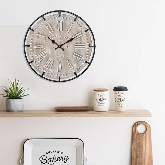 EMAX HOME 12 Inch Farmhouse Wall Clock Rustic Antique Wood by EMAXHOME