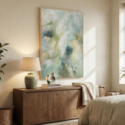 Extra Large Framed Teal Abstract Wall Art, Oversized Vertical Sage Green Canvas - Image 4