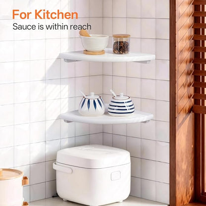 Gieanoo Floating Corner Shelves Set 2 7inch White Solid Oak Rounded Corner - Image 8