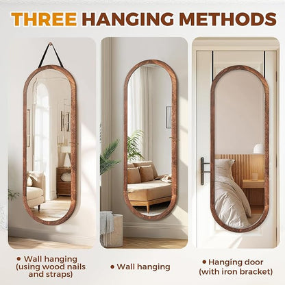 16"x48" Oval Full Length Mirror Solid Wood Wall Mirror - Image 3