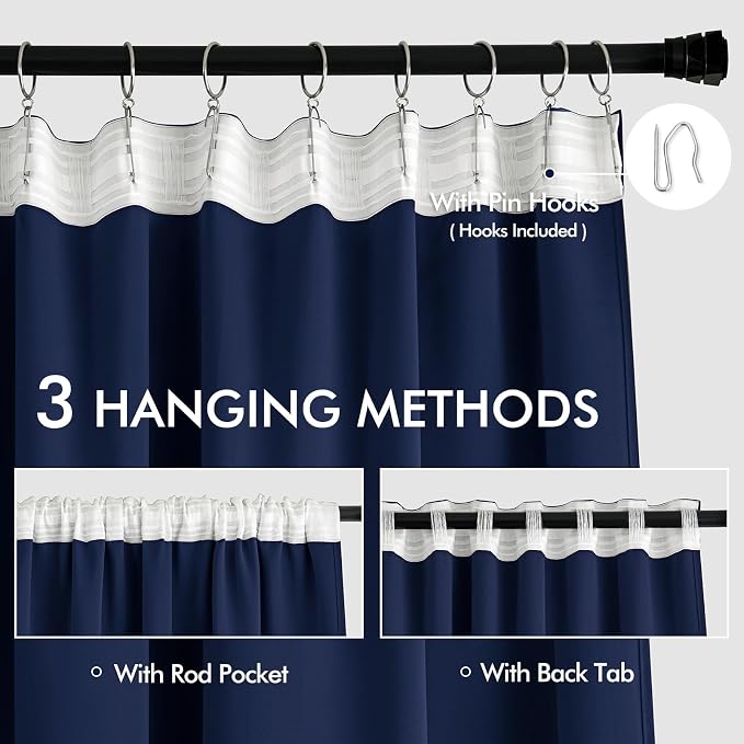 MIULEE Navy Blue Back Tab Blackout Curtains 72 Inches Long 2 Panels Set - Image 3