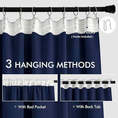 MIULEE Navy Blue Back Tab Blackout Curtains 72 Inches Long 2 Panels Set - Image 3