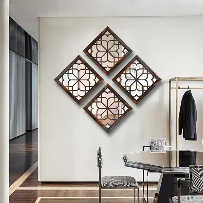 Wocred Set of 4 Mirrors Square Wall Mirror, Gorgeous Rustic Farmhouse Accent - Image 5