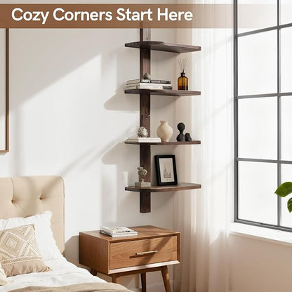 Afuly Mid Century Modern Decor Floating Shelves Walnut Display Shelf Wall Unit - Image 7