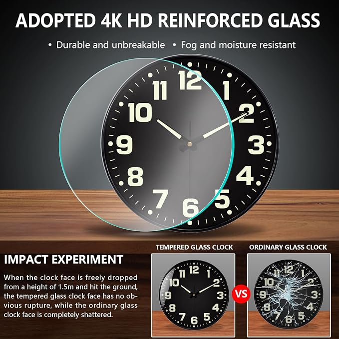 Glow in The Dark Wall Clock Non Ticking, 10 inch Silent Wall Clocks Battery - Image 7