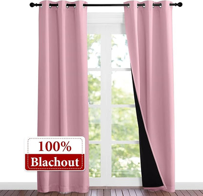 NICETOWN Crystal Pink Full Shade Curtain Panels, Pair of Thermal Insulated & - Image 2