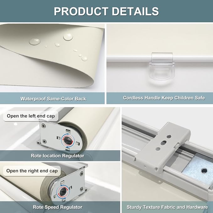AOSKY Cordless Roller Shades Blackout Blinds - Image 5