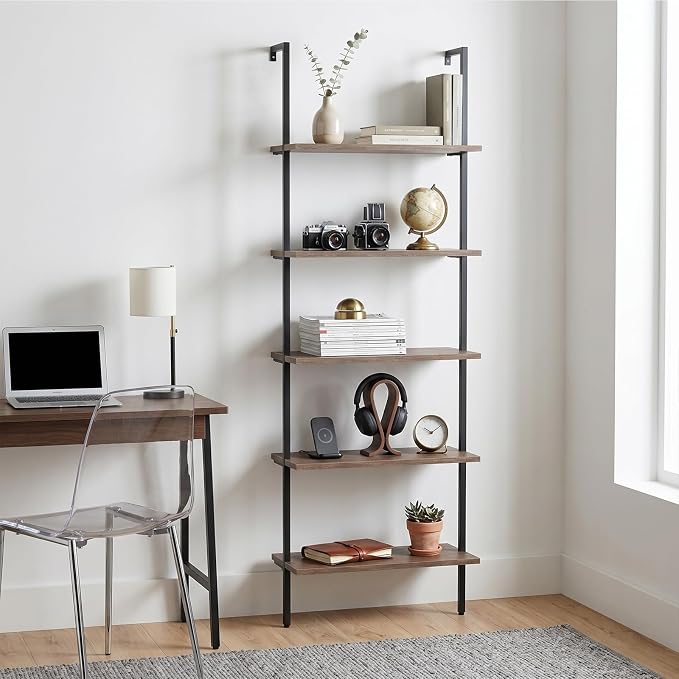 aboxoo Ladder Shelf Open Bookshelf 5-tier Wood Wall-mounted Bookcase Storage - Image 9