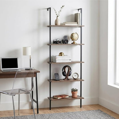 aboxoo Ladder Shelf Open Bookshelf 5-tier Wood Wall-mounted Bookcase Storage - Image 9