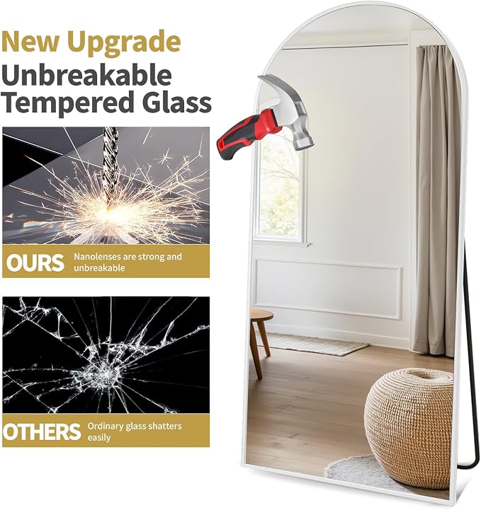 Arched White Full Length Mirror, Full Body Mirrors - Image 6