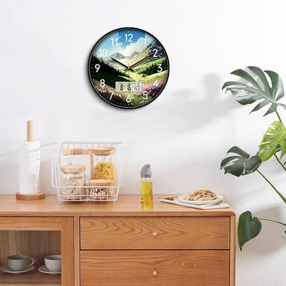 12'' Silent Non-Ticking Rustic Mountain Wildflowers Wall Clock, Battery - Image 4