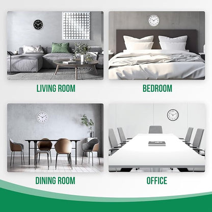 Wall Clock 12 Inch Silver Brushed Finish Silent Non Ticking Indoor Clock Round - Image 7