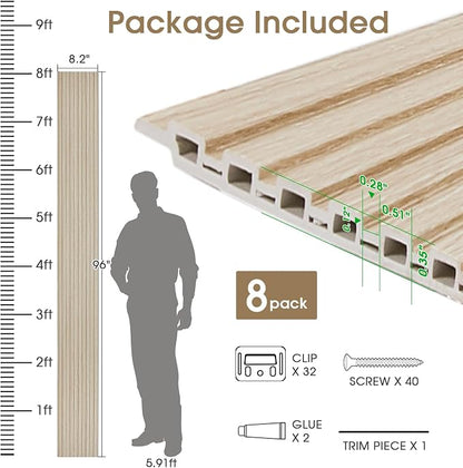 WPC Slat Wall Panels 8 Pack 96" x 8.2", Waterproof Fluted Wall Paneling - Image 5